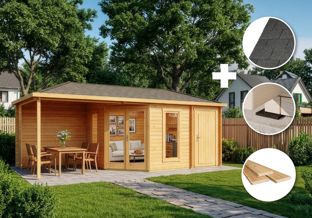 ECO Set - 5-Eck Gartenhaus Liwa mit Anbau - imprägniert Unkategorisiert online kaufen