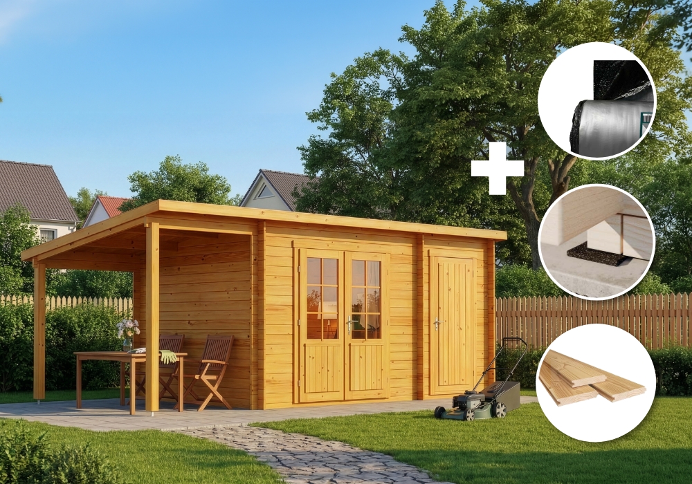 ECO Set - Pultdach Gartenhaus Maria mit Anbau & Schleppdach - imprägniert Unkategorisiert online kaufen