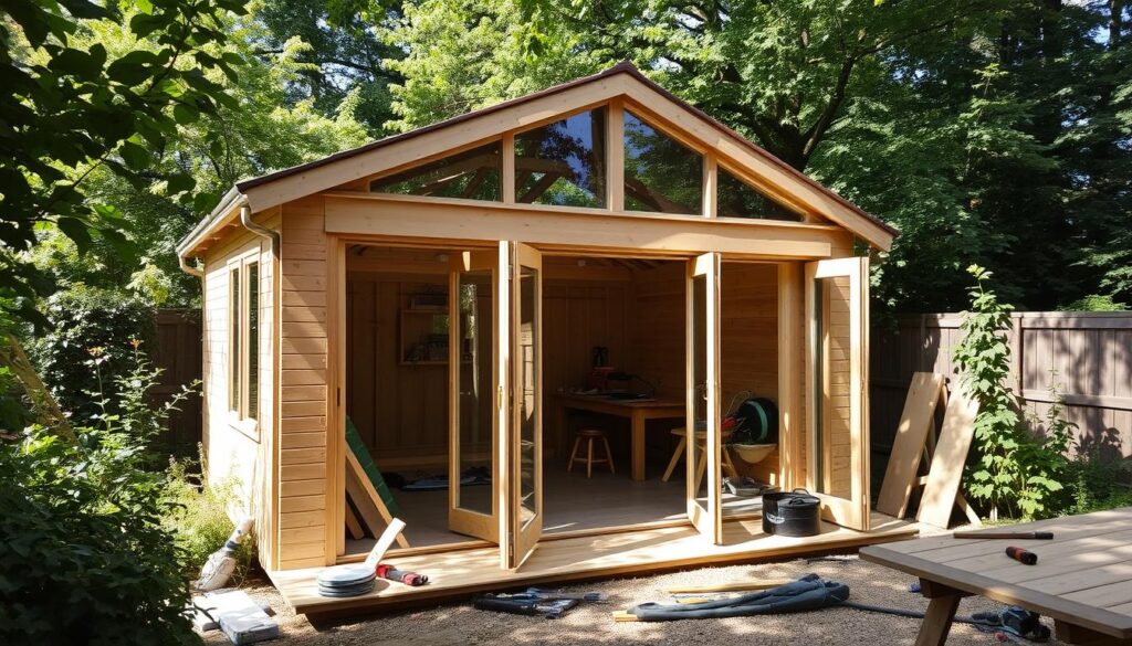 Gartenhausanbau Fenster und Türen Installation