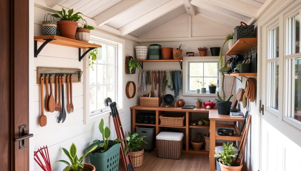 Stauraum optimieren in kleinem Gartenhaus